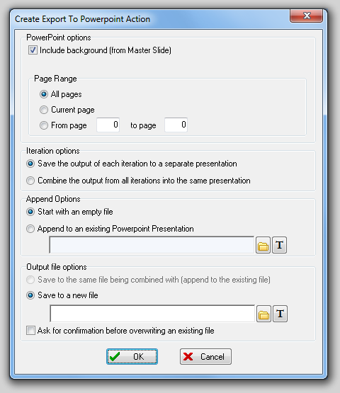 图19.13  Create Export to PowerPoint Action Dialog (创建导出至PowerPoint操作对话框)
